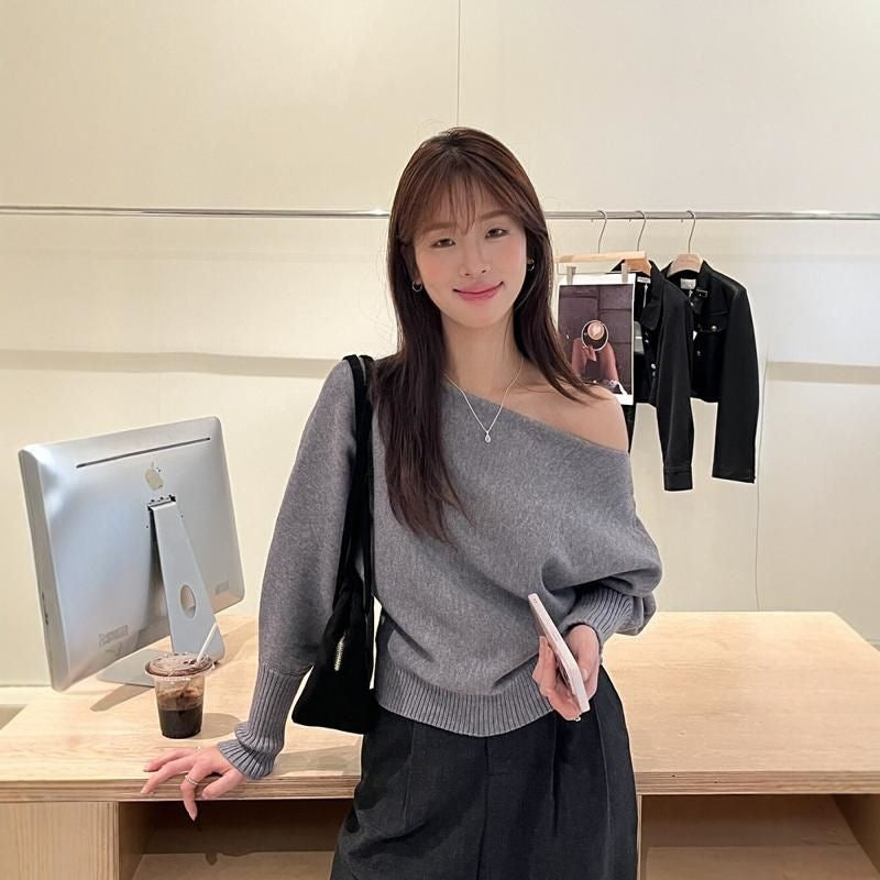 Womens Off-Shoulder Knit Sweater