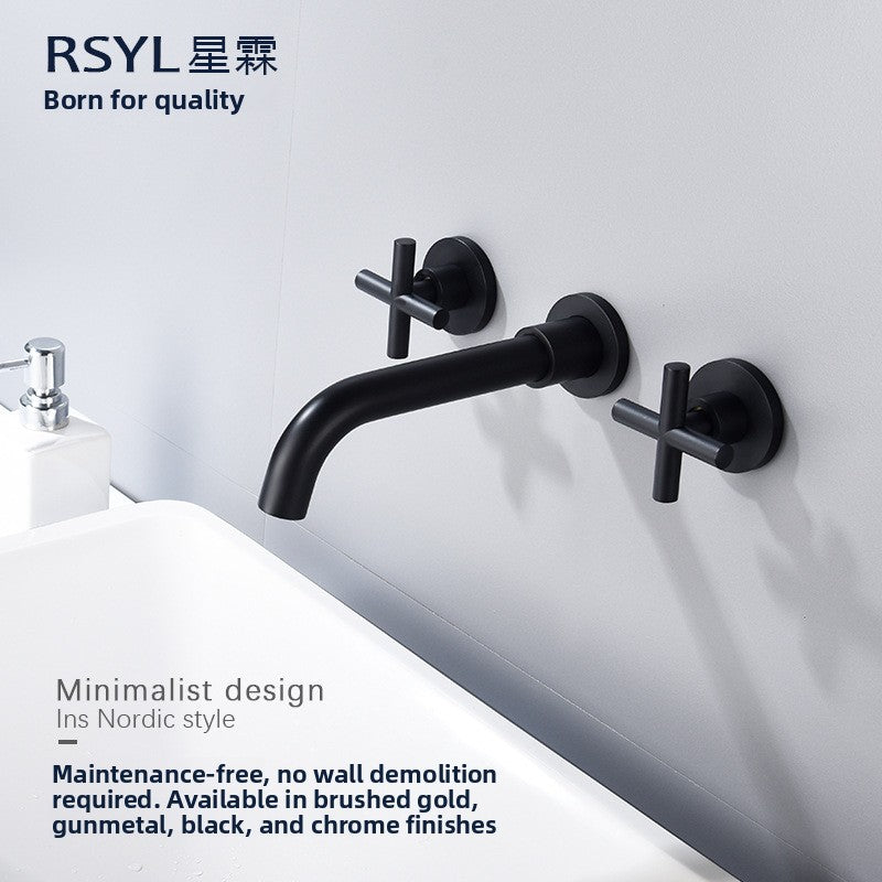 All-Copper Concealed Basin Mixer Tap Pre-Embedded Dual-Handle Wall-Mounted Three-Hole Faucet