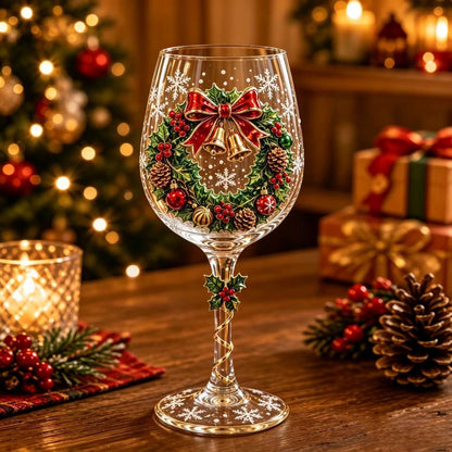 Christmas Glass Art Cup Art Glass Goblet