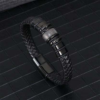 Men's business leather bracelet simple stainless steel magnetic bracelet fashion versatile trend woven leather bracelet