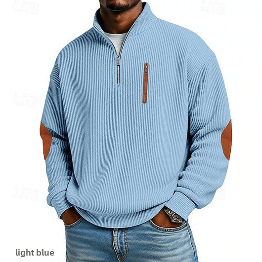 Men's Corduroy Half-Zip Stand Collar Long Sleeve Sweatshirt