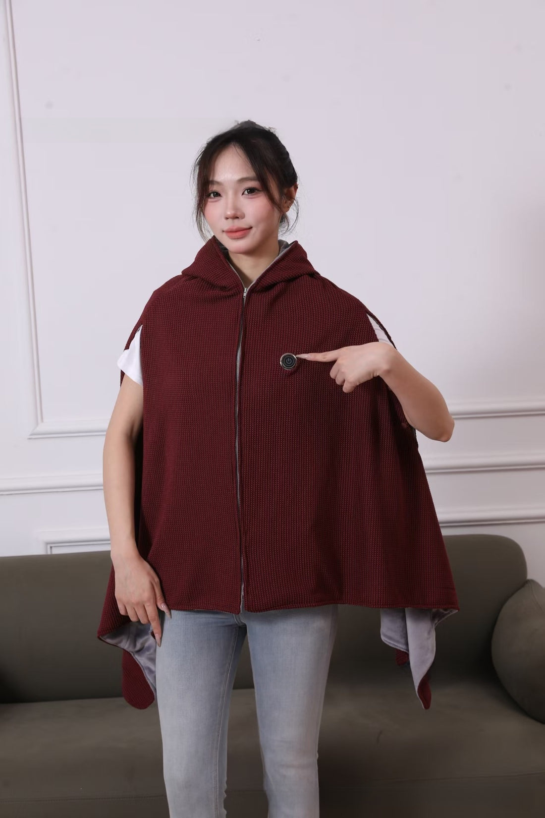 USB Graphene Heated Hooded Shawl Three-Speed Electric Wrap