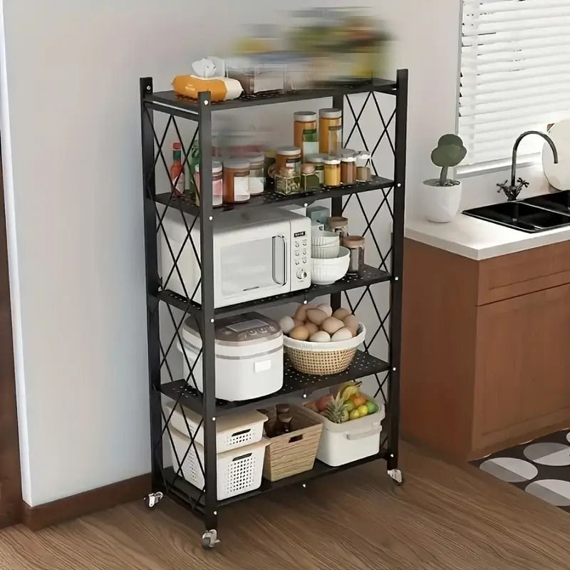 Foldable storage rack assembled with wheels