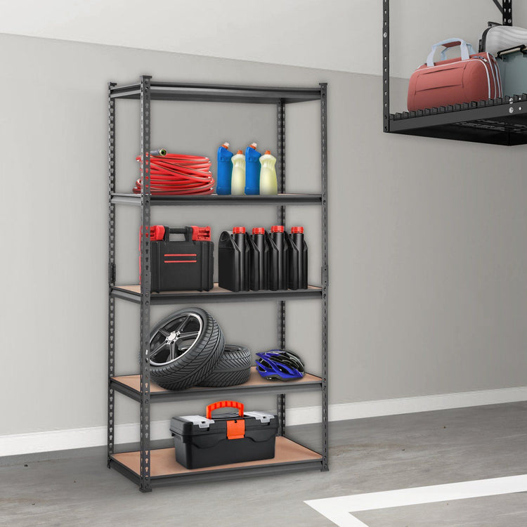 5-tier heavy duty storage shelves in black metal