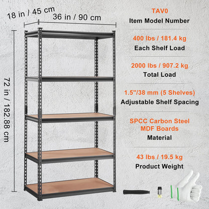 5-tier metal shelves with paint cans and supplies