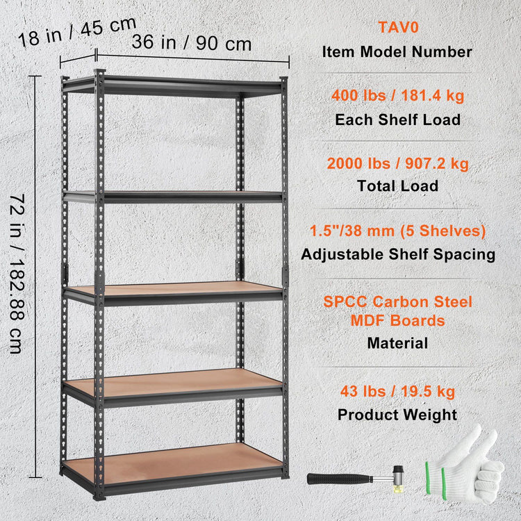 5-tier metal shelves with paint cans and supplies