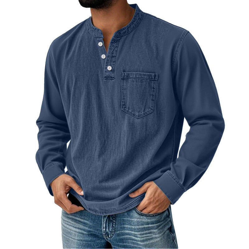 Printed three-button long-sleeved T-shirt