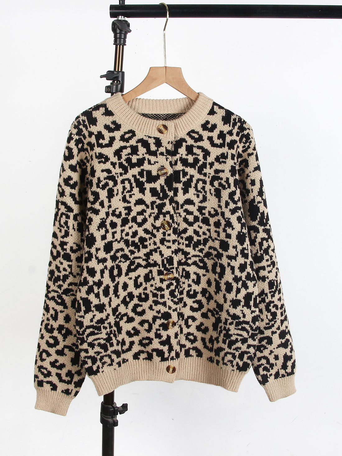 Women's Leopard Print Open Front Long Sleeve Knit Cardigan Sweater