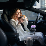 Cup holder phone mount with adjustable gooseneck, front view