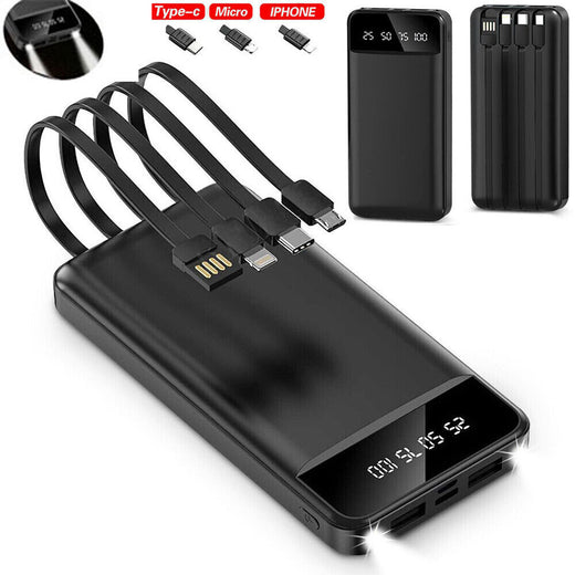 Portable power bank with 4 USB ports, front view