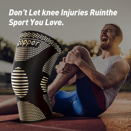 Copper knee sleeve worn during a squat