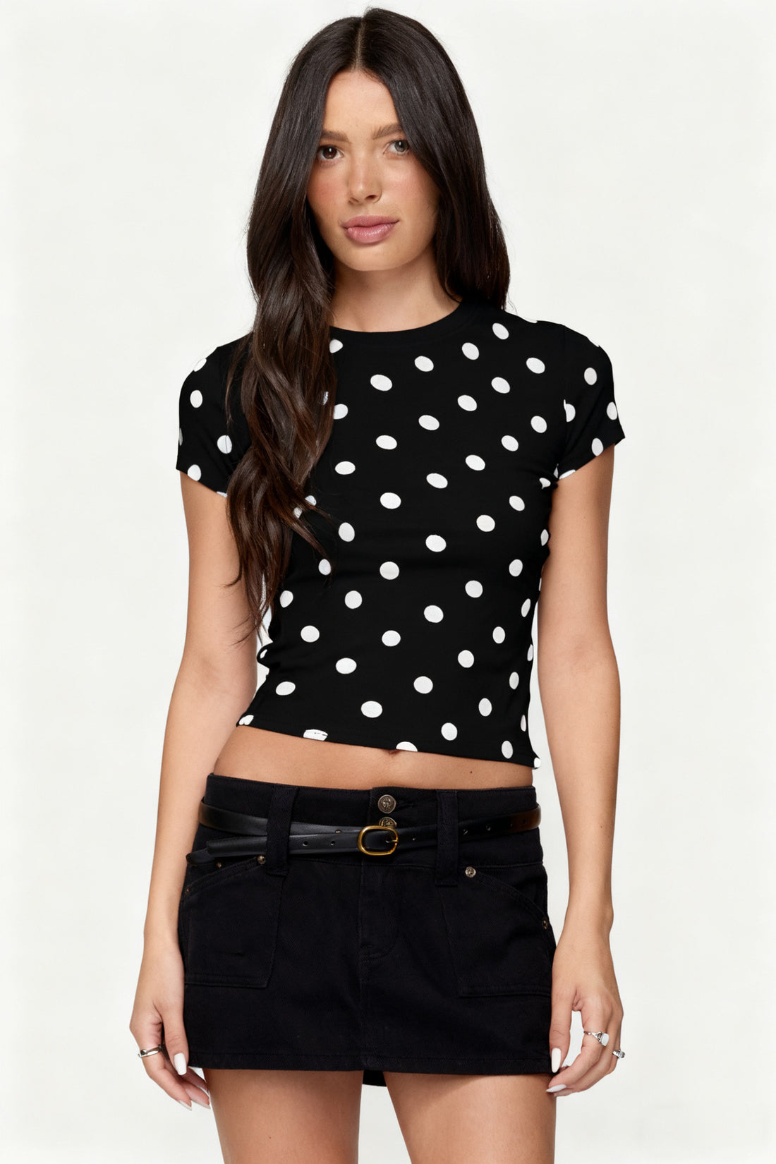 Printed fitted round-neck top