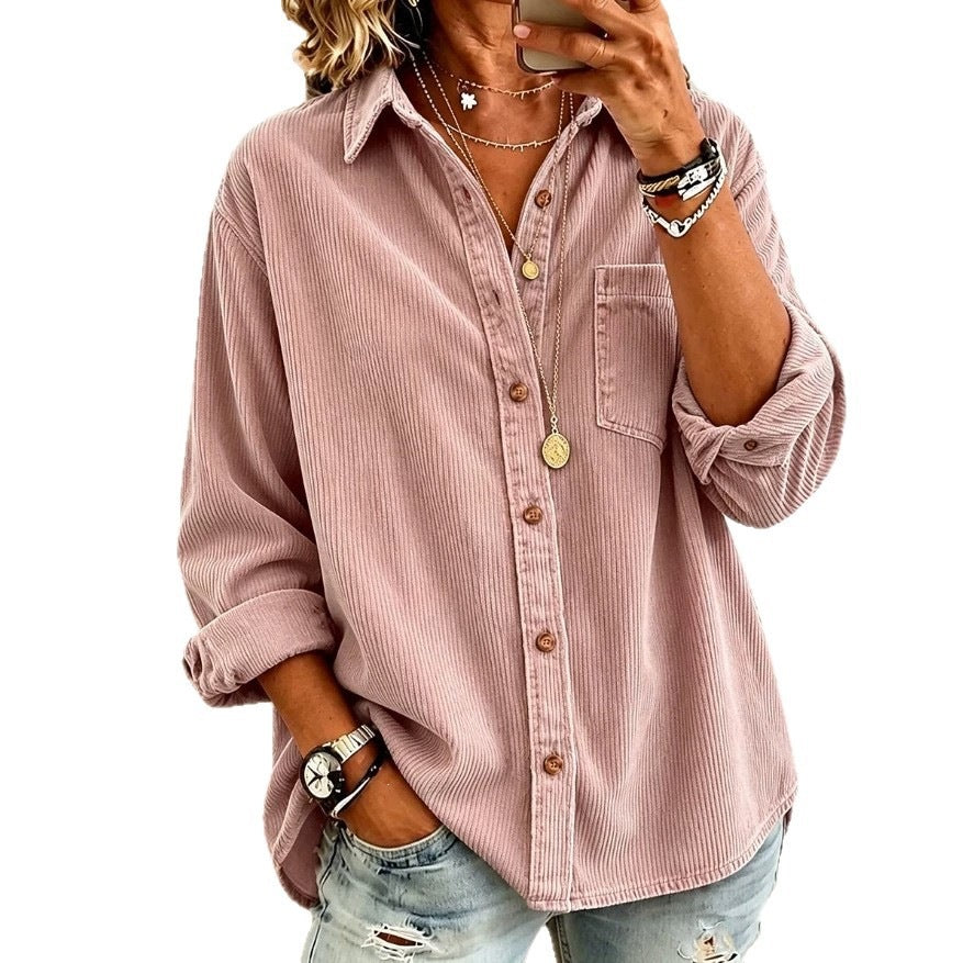 Loose-fit corduroy button-front shirt with turn-down collar, photo 5