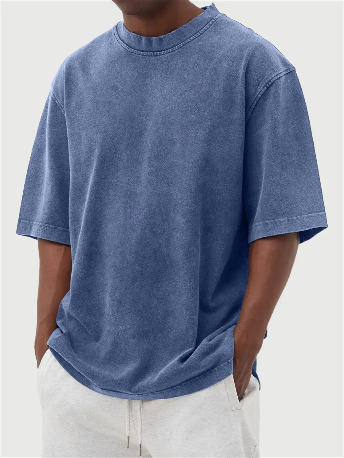 Mens Washed Color Distressed Pullover T-Shirt