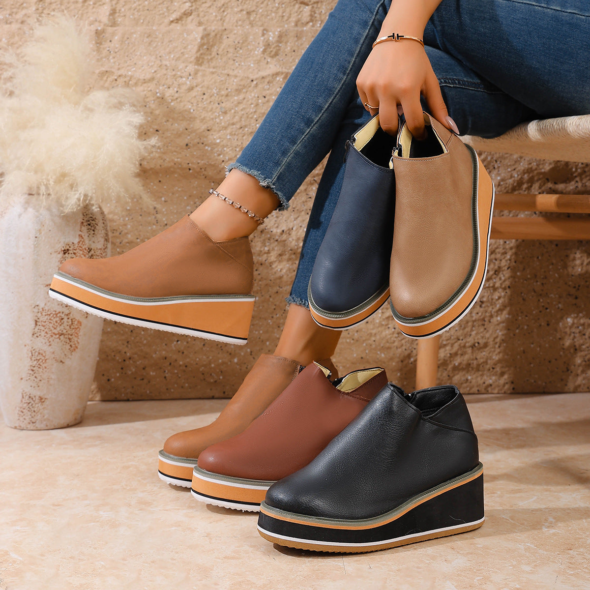 Womens Retro Wedge Boots