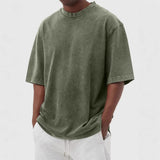 Mens Washed Color Distressed Pullover T-Shirt