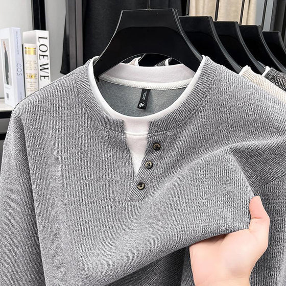 Button Collar Faux Two-Piece Sweatshirt