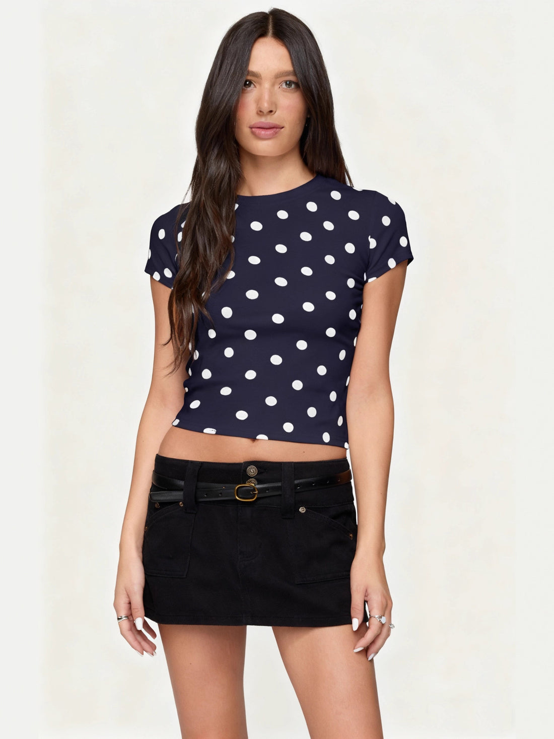 Printed fitted round-neck top
