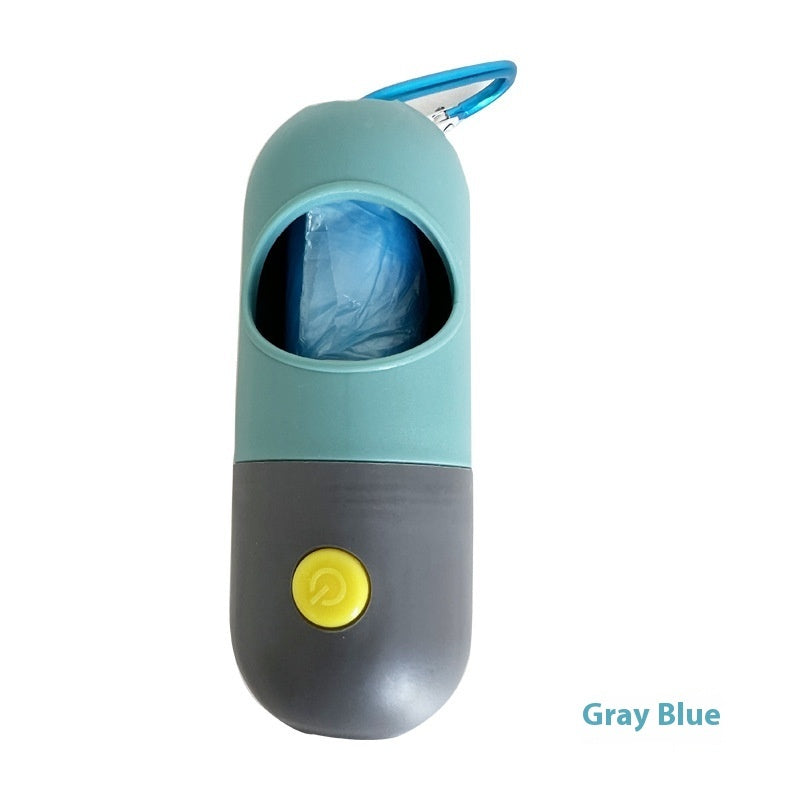 Blue gray LED poop bag dispenser with carabiner