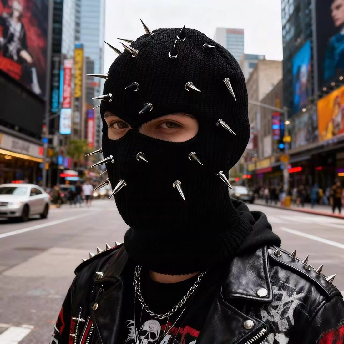 Street couples wearing full-face masks