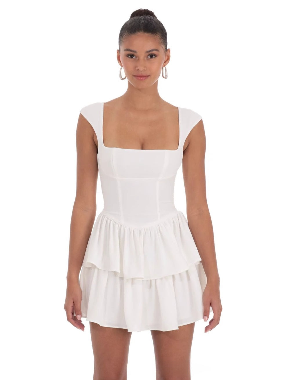 Women's square neck sleeveless smocked mini dress with pleated skirt, photo 3