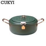 2.2L/3.4L Japanese Style Deep Fryer Gas Tempura Chicken French Fries Fryer Stainless Steel Cooking Pot Boiler with Thermometer