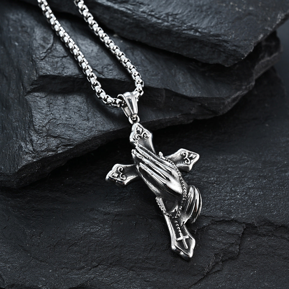 Praying Hands Cross Titanium Steel Pendant