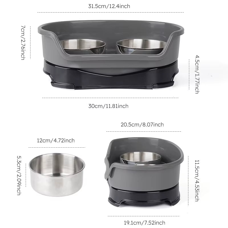 Anti-Tipping Elevated Stainless Steel Dog Bowl with Large Capacity Non-Slip Bottom Double Bowls Pet Feeding Supplies
