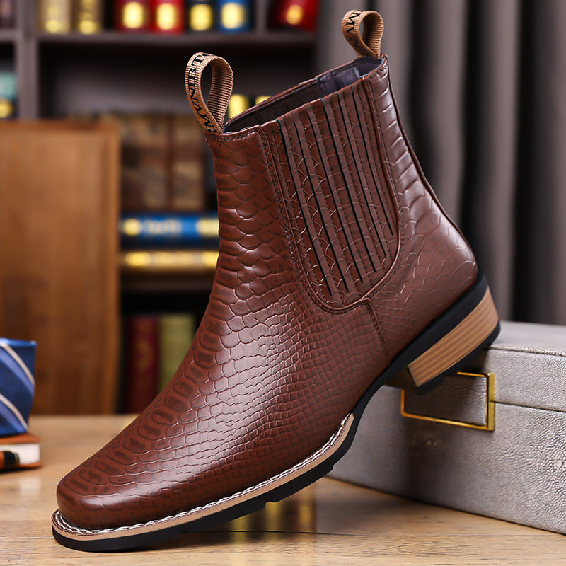 Retro Crocodile Texture Men's Chelsea Boots