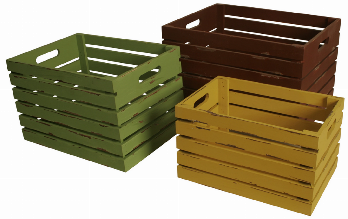 Set of 3 Distressed Wood Nesting Crates