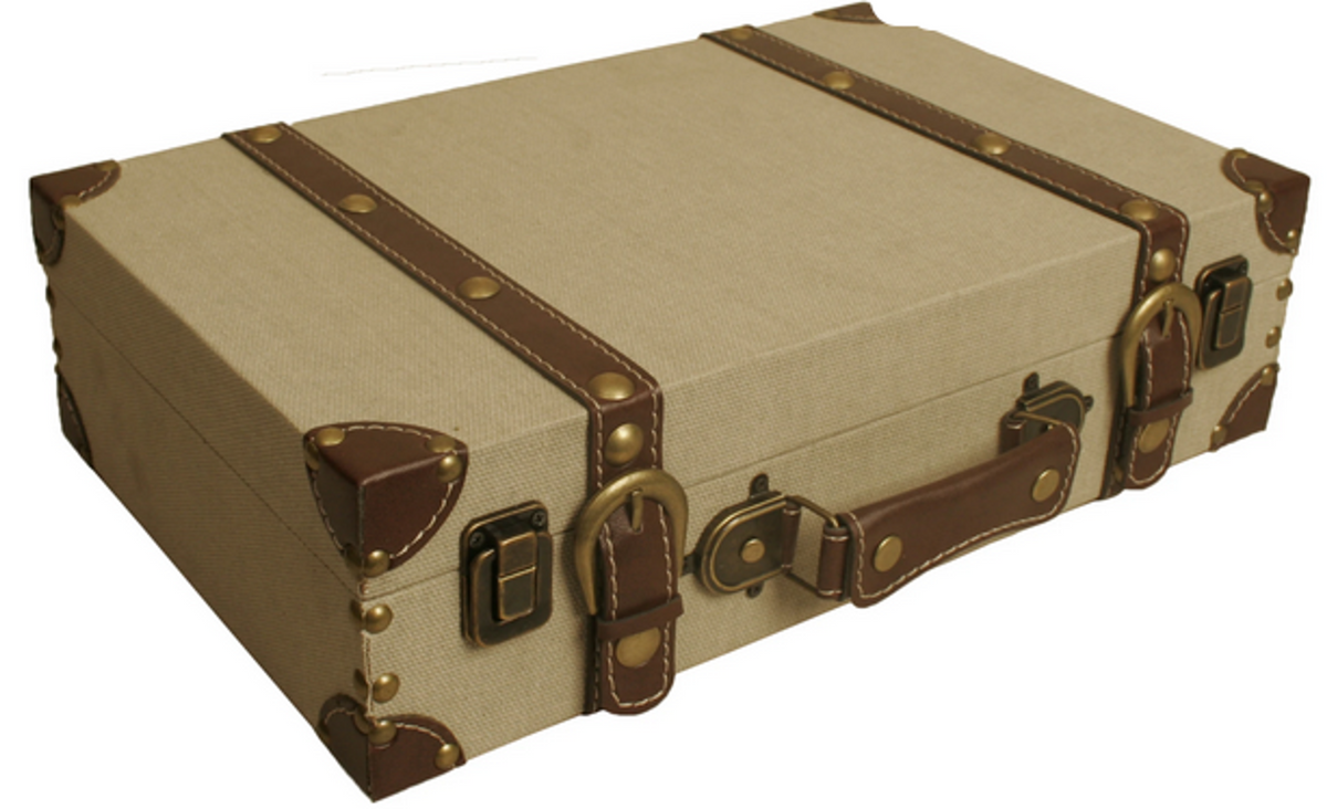 Light Tan Canvas Suitcase with Faux Leather Trim
