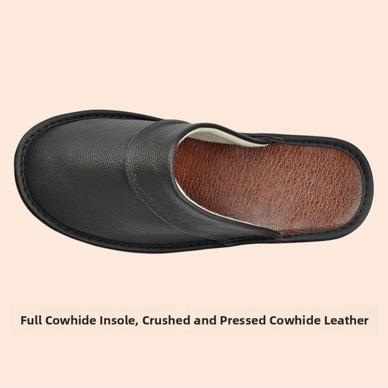 Genuine Leather Home Slippers with Anti-Slip Sole