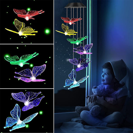 Solar Powered Butterfly Wind Chime Light with LED Illumination