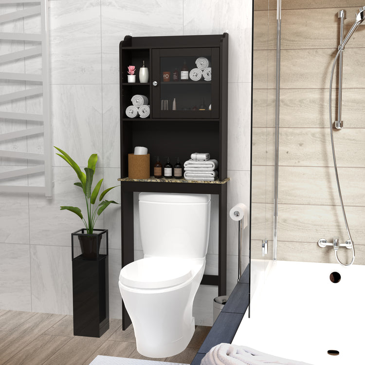 Modern Over Toilet Wood Storage Cabinet Espresso Bathroom