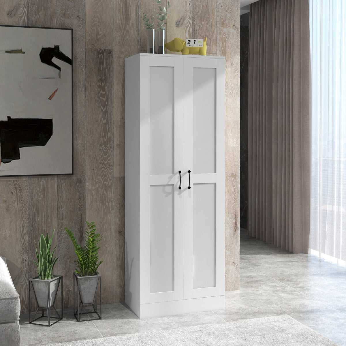 White Tall Storage Cabinet with Adjustable Shelves