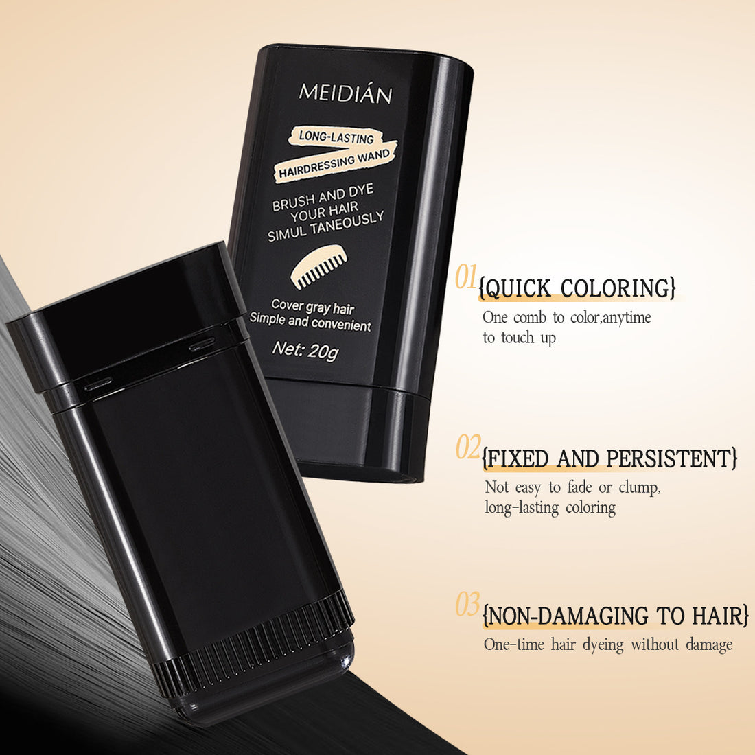 Natural Gray Hair Coverage Quick Color Touch-Up Stick Water-Resistant Hair Dye Pen