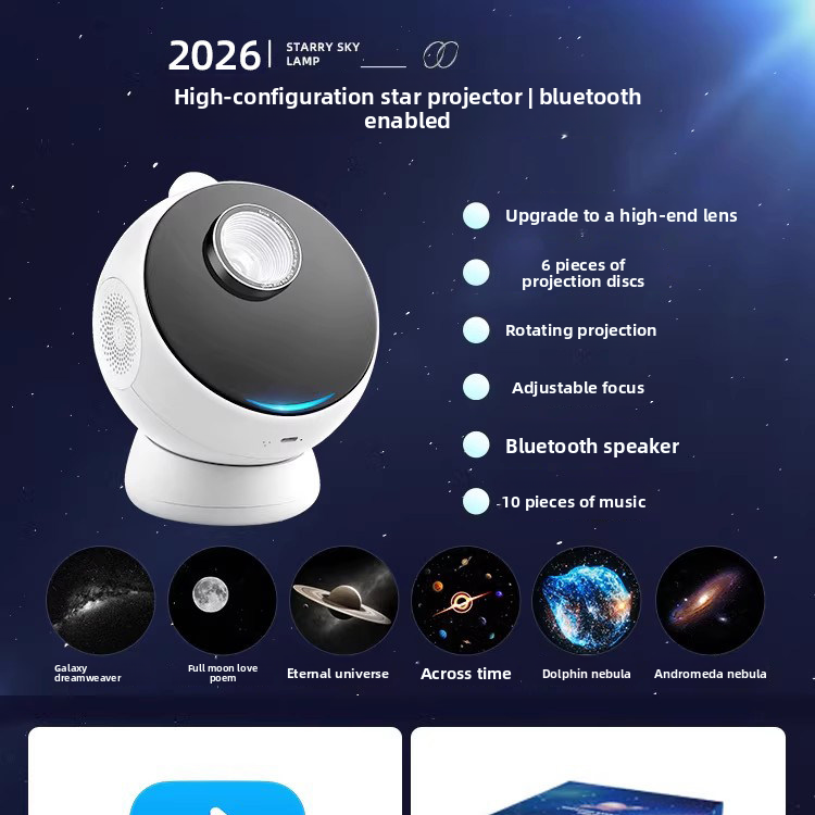 Starry Sky Projector Night Light with Bluetooth Speaker