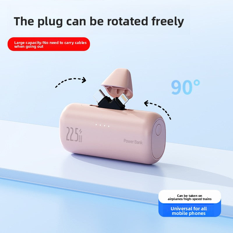 5000mAh Compact Portable Power Bank with Hidden Dual Connectors Fast Charging