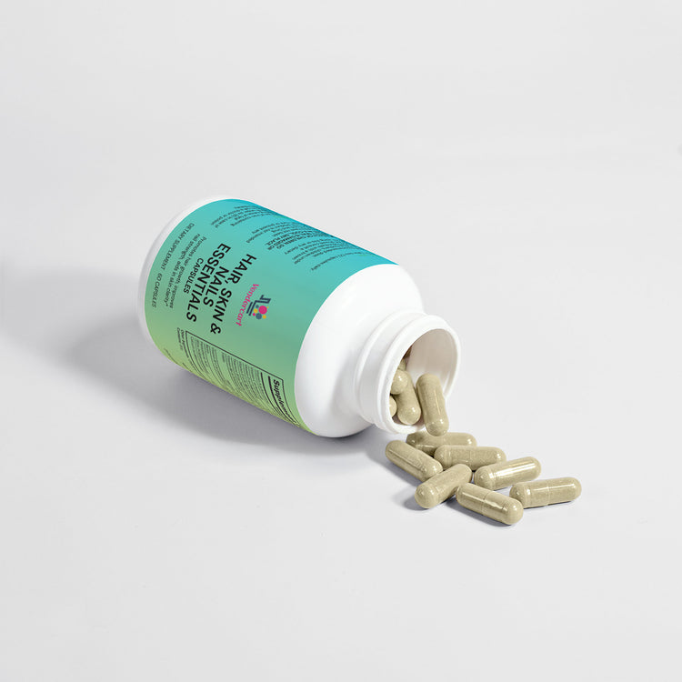 Beauty supplement bottle on bathroom counter