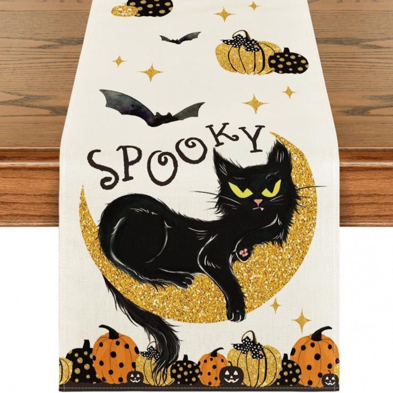 Halloween Pumpkin Ghost Linen Table Runner