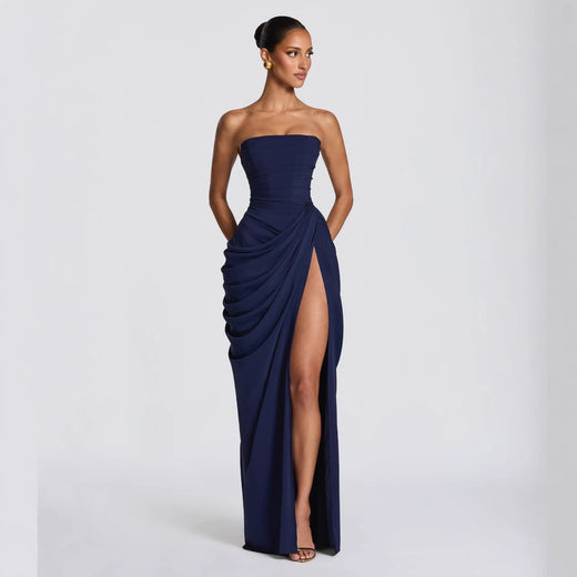Casual long-sleeved slim-fit suspender maxi dress