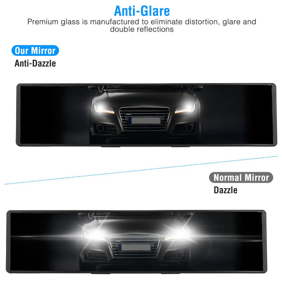 Anti-glare mirror compared with a normal mirror at night