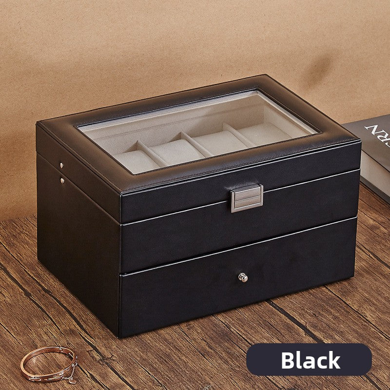 Leather Watch Storage Box with Transparent Lid