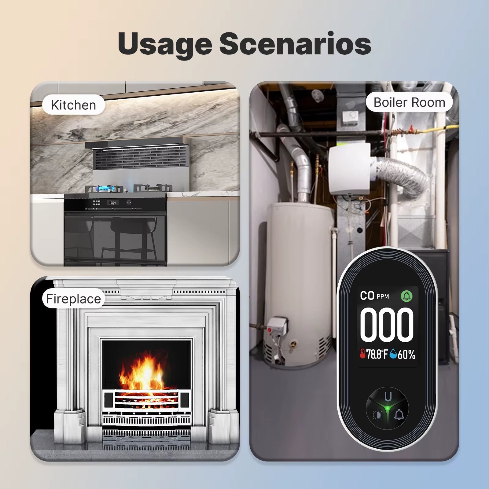 3In1 Carbon Monoxide Detector Plug-In Display with Temperature Humidity Sensor Built-In CO Monitor Alarm Sound Warning