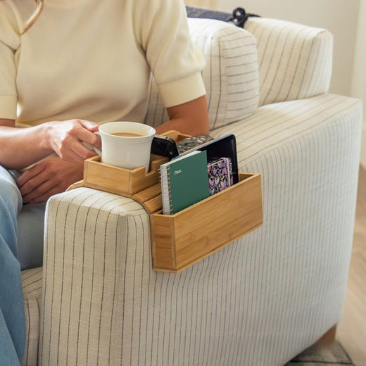 Bamboo sofa cup holder tray