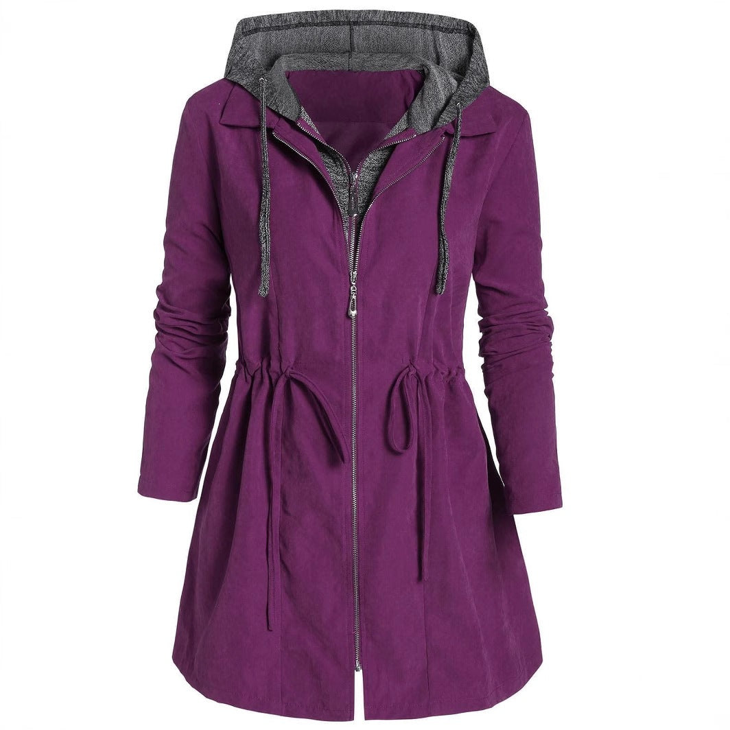 Women's long hooded trench coat with double zipper front, photo 3