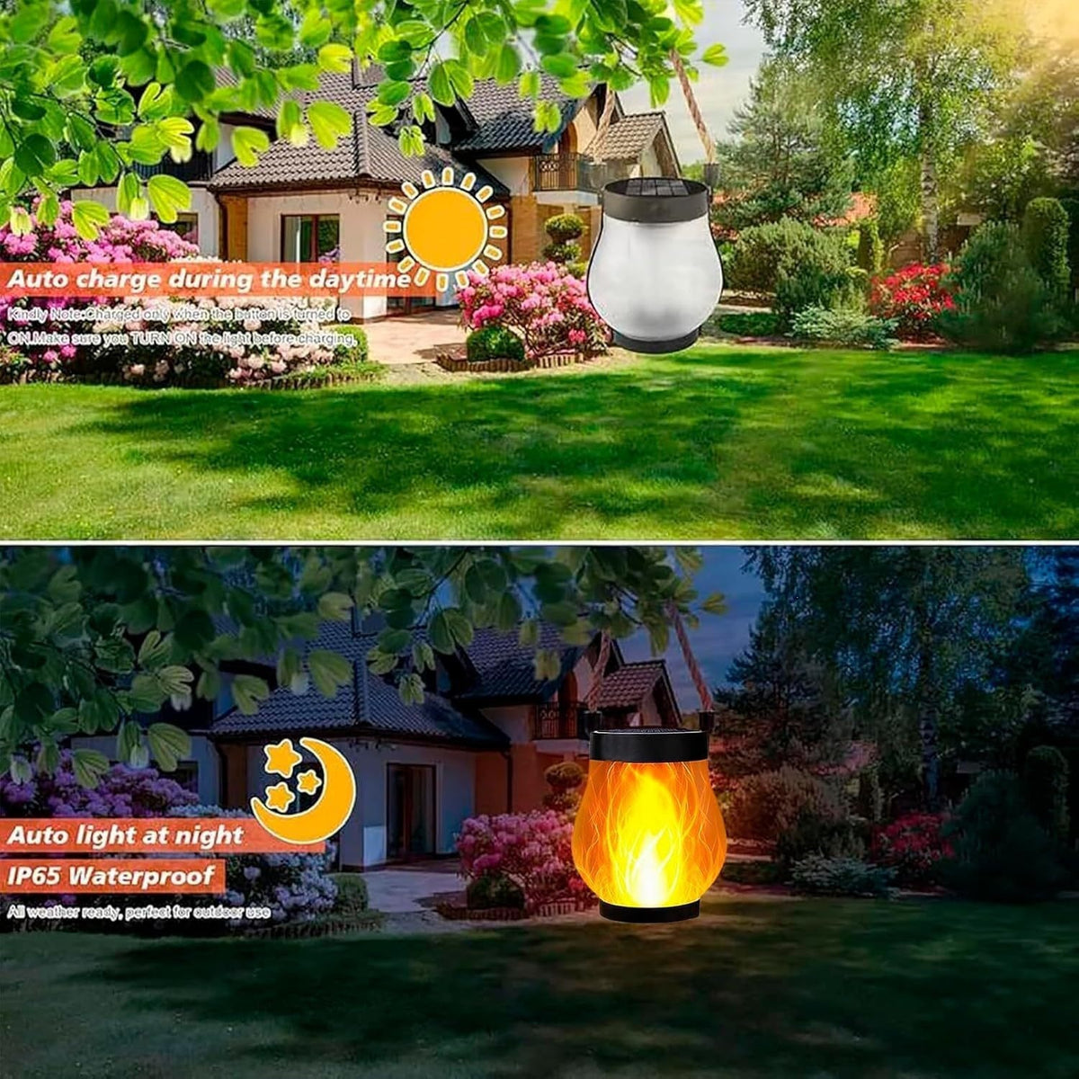 Solar Powered Motion Sensor Flame Lantern