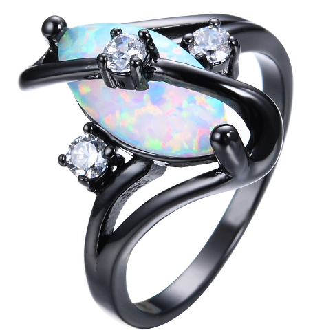 Opal Ring, Marquise Ring, S-Shaped Diamond Ring - Image 4