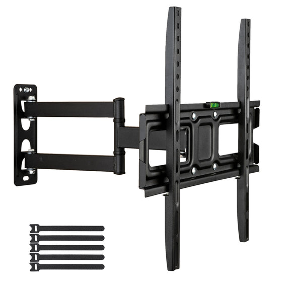 Black full motion TV wall mount with extending arm and cable ties