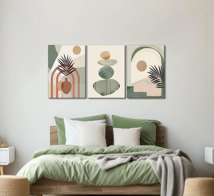 Boho canvas panel close-up showing terracotta and sand tones